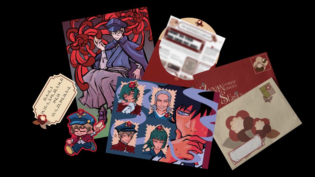 The Withered Camelia monthly Zenin clan mail club envelope mockup.